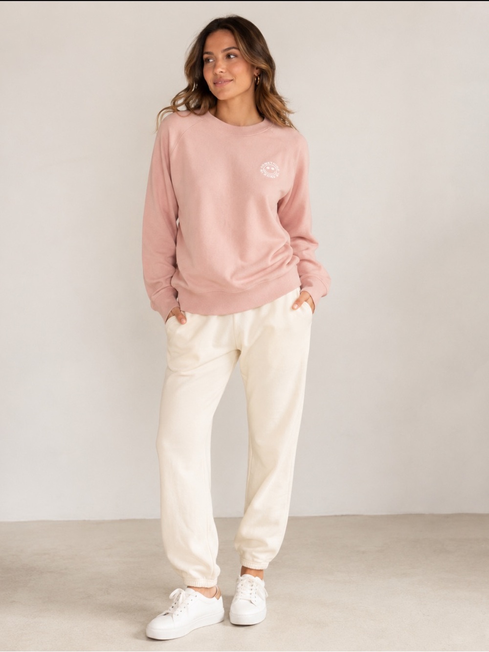 Something Navy XS Sweatshirt & Jogger Sweatpants 2-Piece Set NWT Blush Ivory
